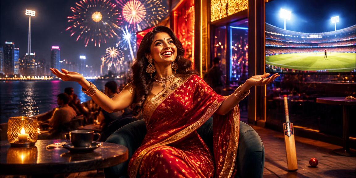 Indian young woman enjoying Teen Patti game with cricket match on mobile